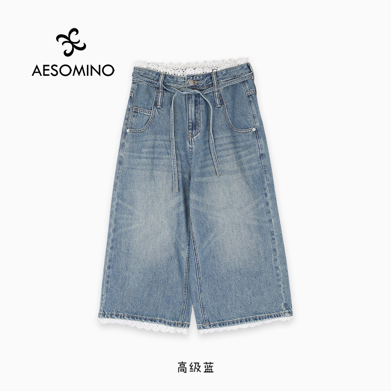 阔腿裤七分牛仔裤女夏季薄款高腰松弛感慵懒风直筒五分Y062B0860