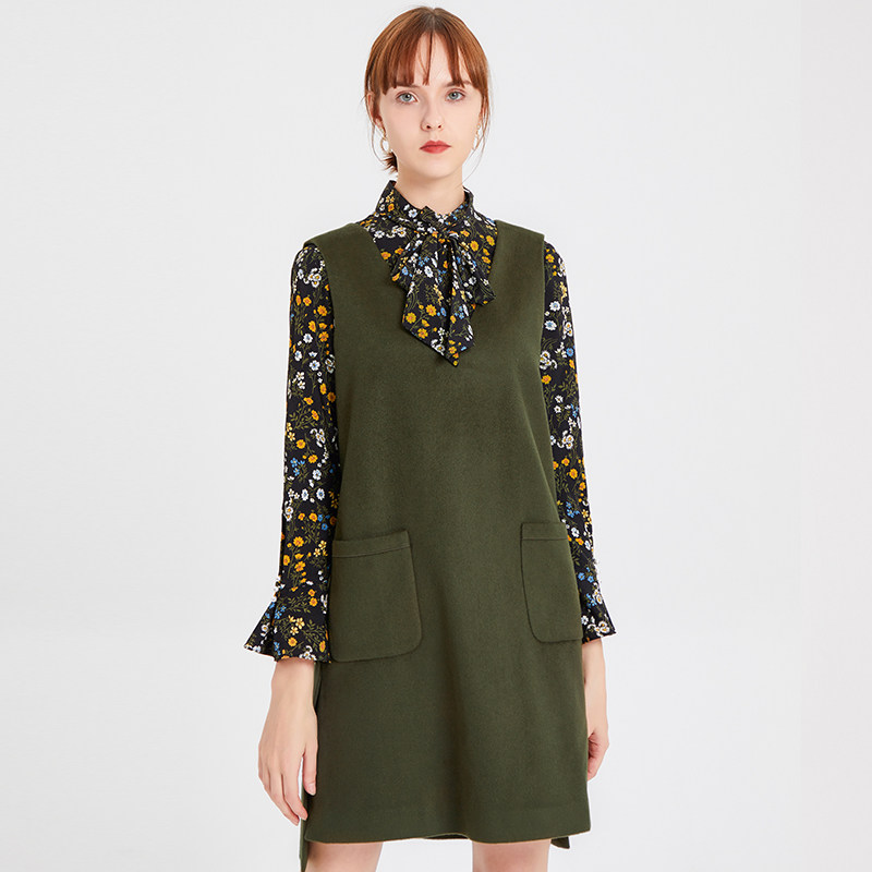 衣莎美诺百搭春秋冬羊毛羊绒马夹背心连衣裙显瘦气质内搭64101300