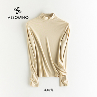 衣莎美诺春秋羊毛半高圆领打底衫 Aesomino Y530C4635 新品