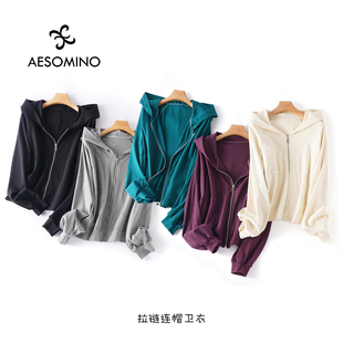 外套多色运动上衣拉链连帽Y579CACVY 宽松休闲开衫 秋款 连帽外套女