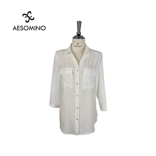 【特卖】AESOMINO衣莎美诺春中袖衬衫白色Y28330320