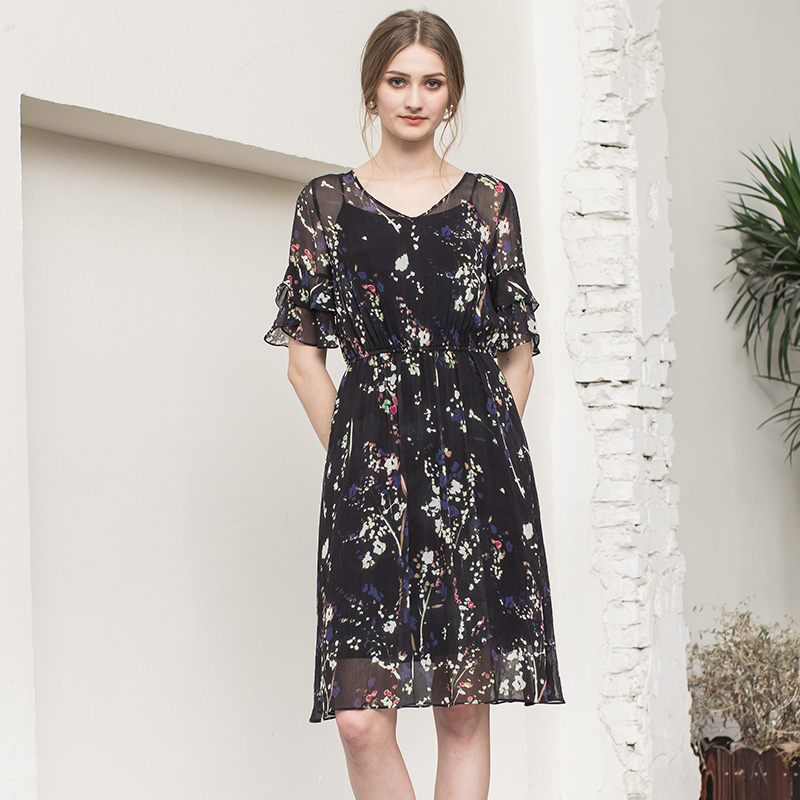 衣莎美诺真丝连衣裙吊裙2件套