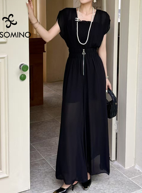 时尚通勤连体裤女2025夏新款气质收腰休闲连体衣Y058B2523