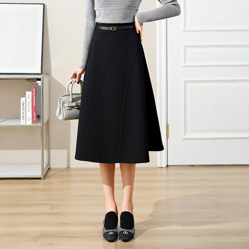 春款休闲中长款半裙半身裙腰裙时尚气质A字裙子小黑裙Y337C6152