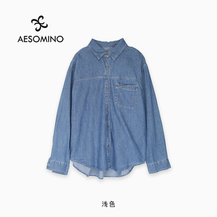 女 外套休闲衬衫 春季 微落肩长袖 Y498C7891 新款 牛仔衬衫