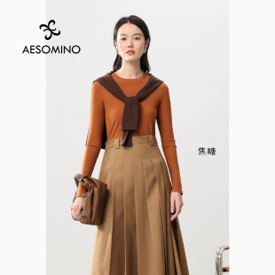 春秋修身 女桑蚕丝圆多色T恤保暖百搭上衣Y530CAKAD 打底内搭针织衫