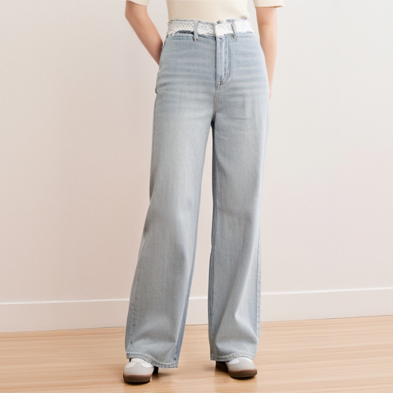 25春蕾丝牛仔裤窄版休闲裤子女