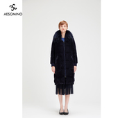 特卖撤柜衣莎美诺中长款 灯芯绒羽绒服女加厚保暖外套藏青64123208