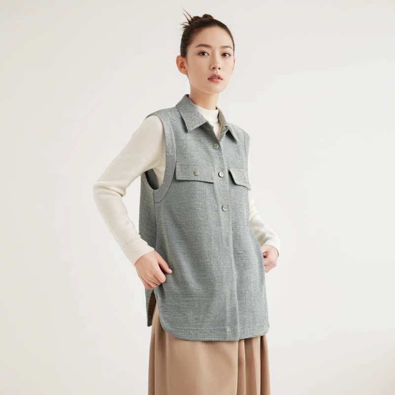 翻领小香风马甲女背心春季新款开衫外套宽松百搭上衣Y681C8660