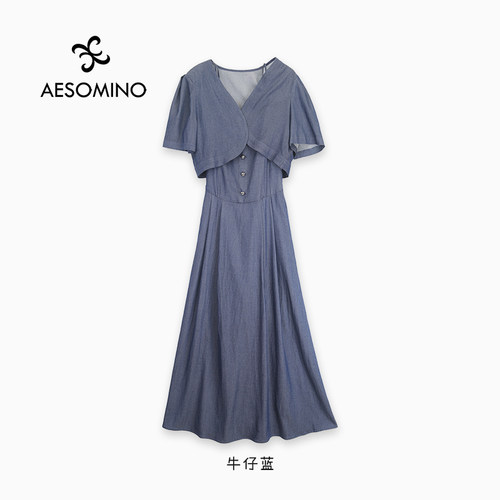 【新品】AESOMINO衣莎美诺套装连衣裙牛仔蓝Y651B1221