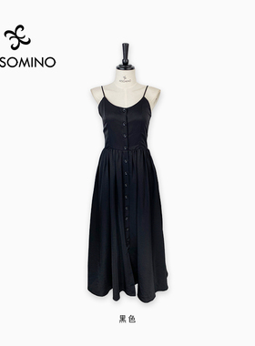 衣莎美诺春秋性感天丝连衣裙修身显瘦长裙小黑裙黑色Y633C0166