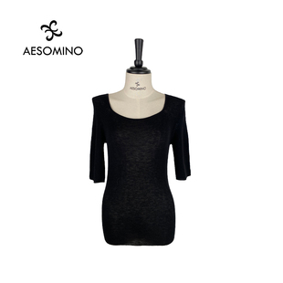 衣莎美诺春夏慵懒温柔风无缝一体羊绒背心针织短袖毛衣女Y2452117