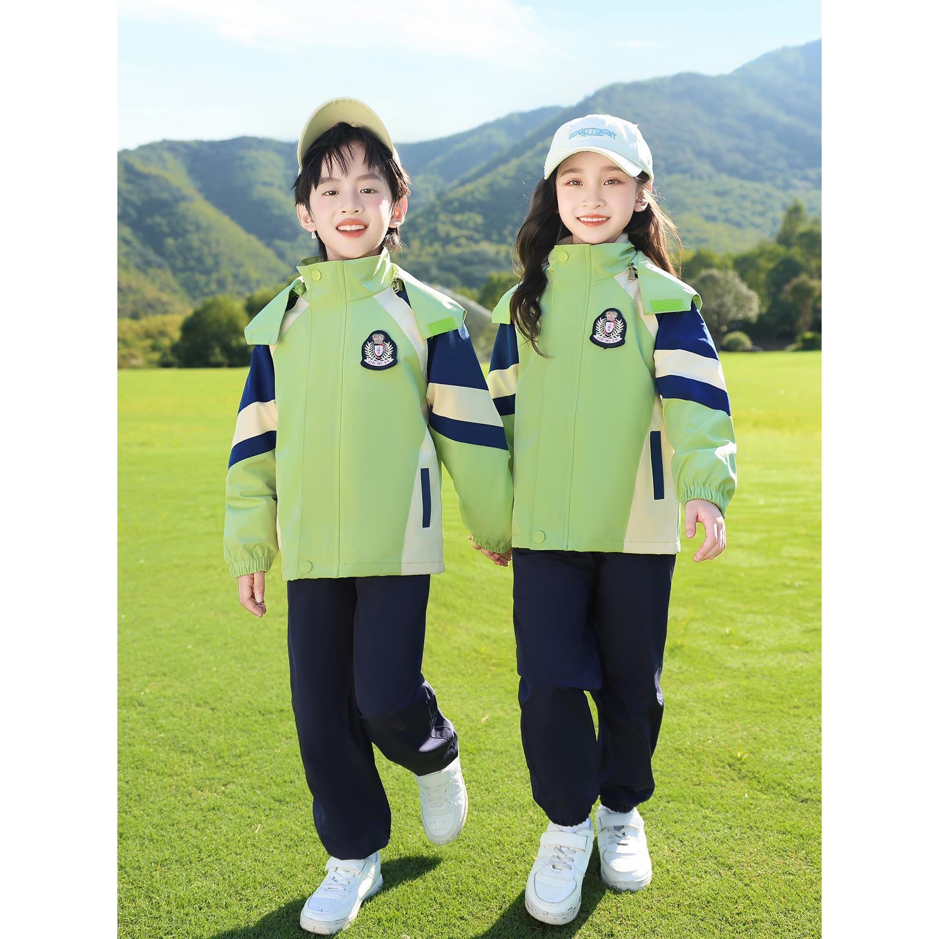 儿童冬季防寒冲锋衣外套2025新款春秋幼儿园班服小学生校服三件套