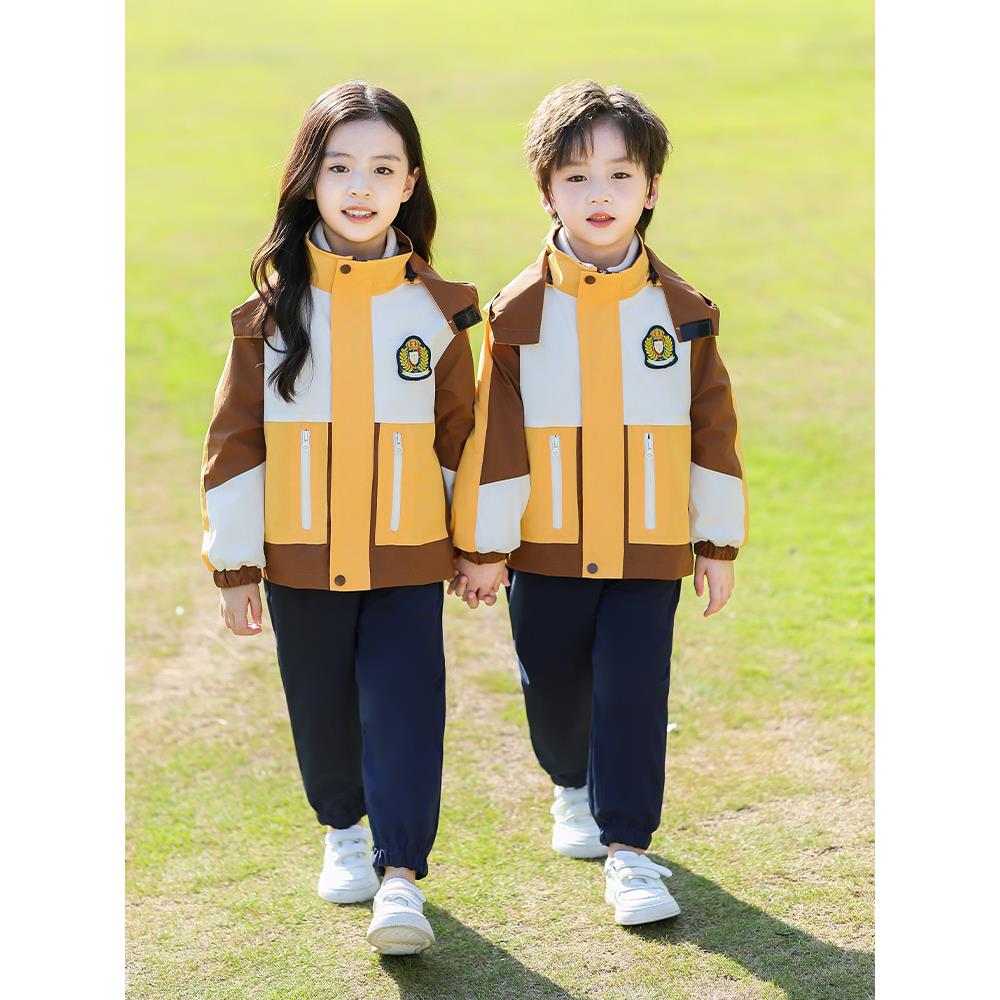 幼儿园园服春秋装三件套冲锋衣红色儿童校服秋冬款班服套装小学生