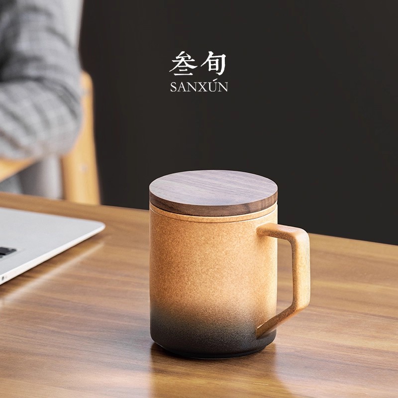 叁旬知行马克杯陶瓷茶水分离茶杯