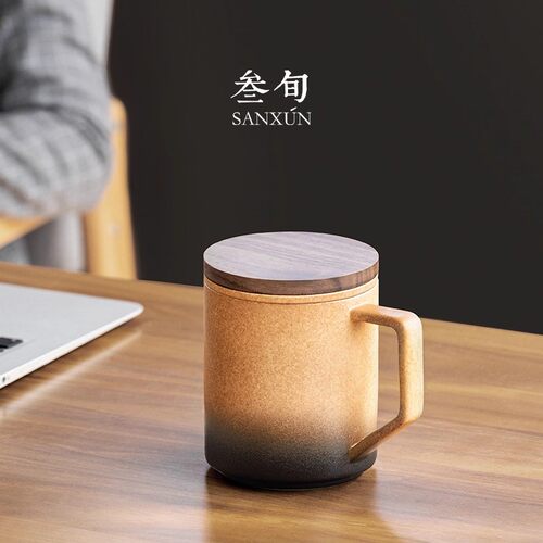叁旬知行马克杯陶瓷茶水分离茶杯