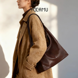 YOCAMU植鞣羊皮腋下托特包新款松弛感真皮单肩斜挎通勤hobo包包