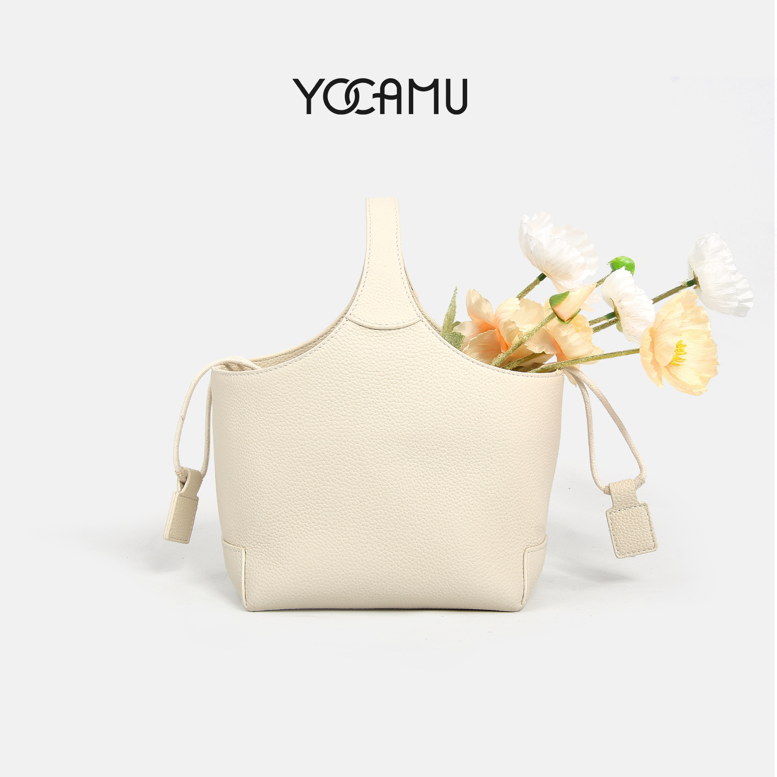 YOCAMU头层牛皮手提菜篮子包斜挎