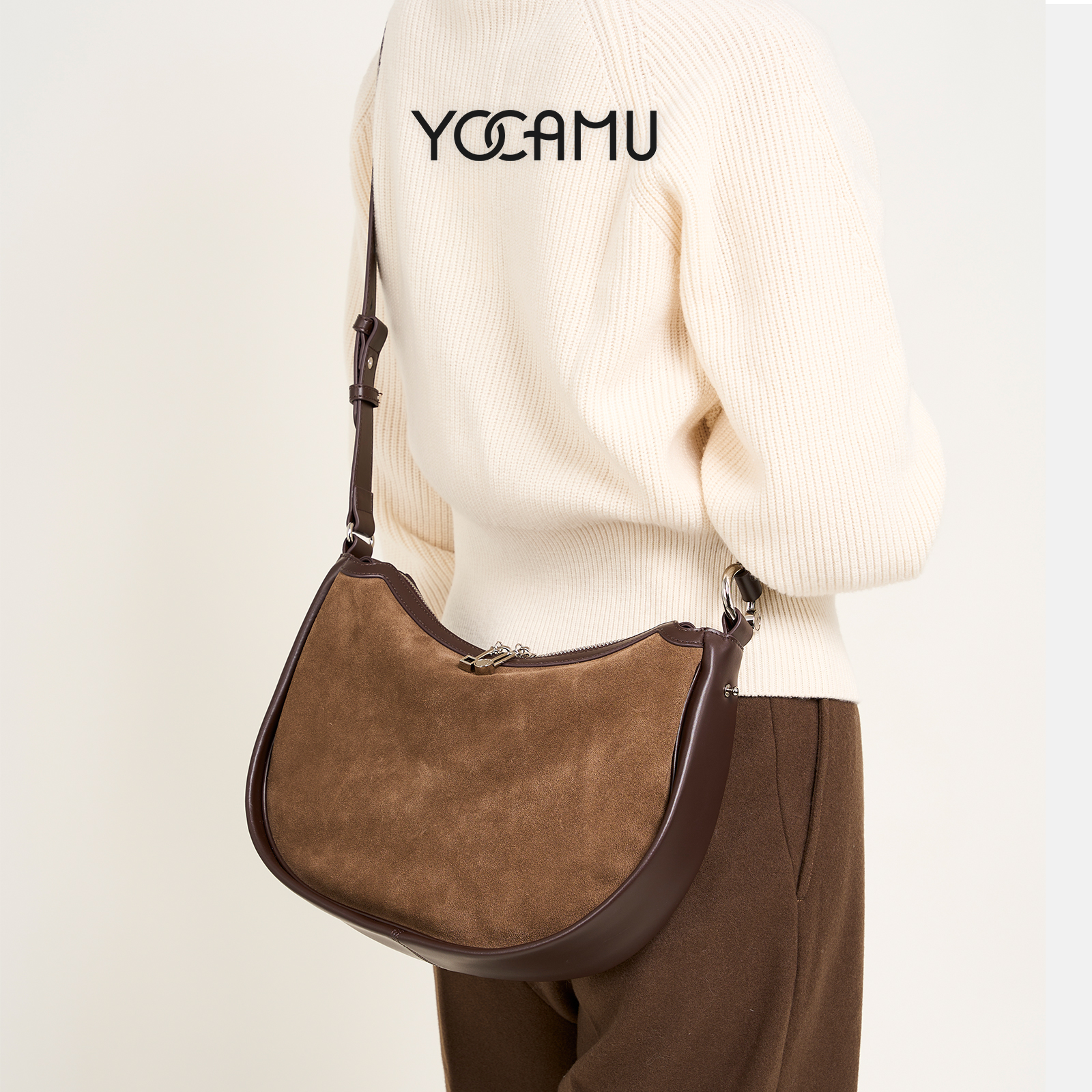 磨砂牛皮月牙包女腋下斜挎包