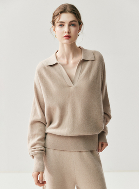 MONLOUVE25秋冬新款POLO领套头宽松衫女韩版气质灰色保暖针织衫潮