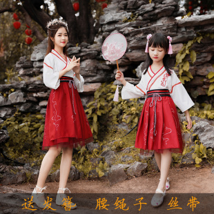 亲子古风汉元素日常汉服儿童学生女装改良襦裙抖音同款超可爱短款