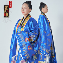武农新款 蓝色布料古典手工苏绣道家法衣 道士服五雷衣有袖