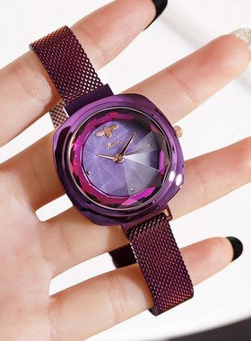 表潮流紫色石英表个性时尚小蜜蜂诗高迪新款懒人表带士手表女