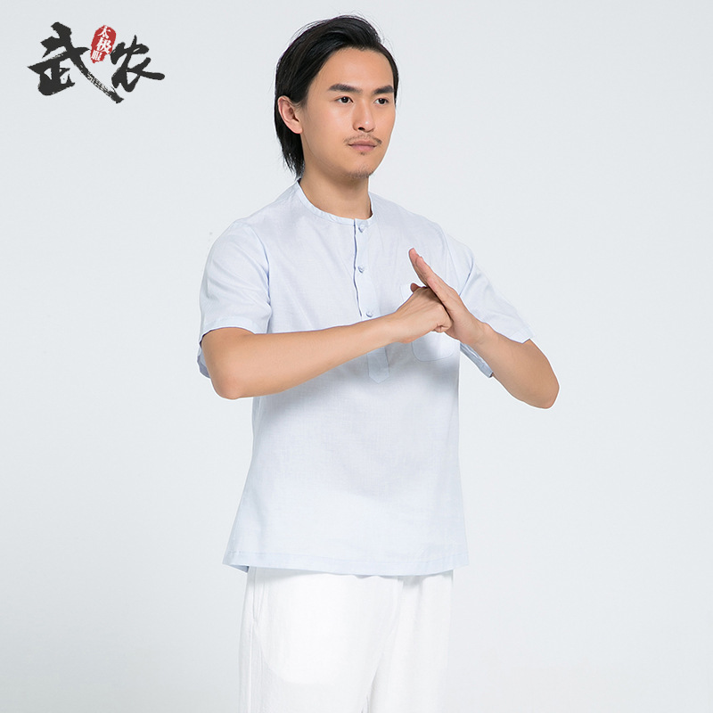 士圆领短袖亚麻武术练功服运动太极拳服2023夏季新款太极服男
