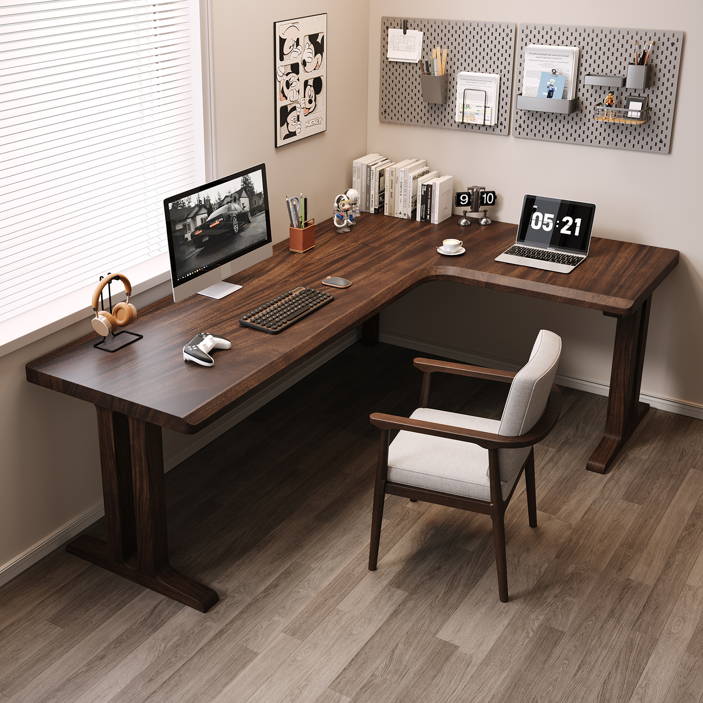 胡桃木实木转角书桌学习桌