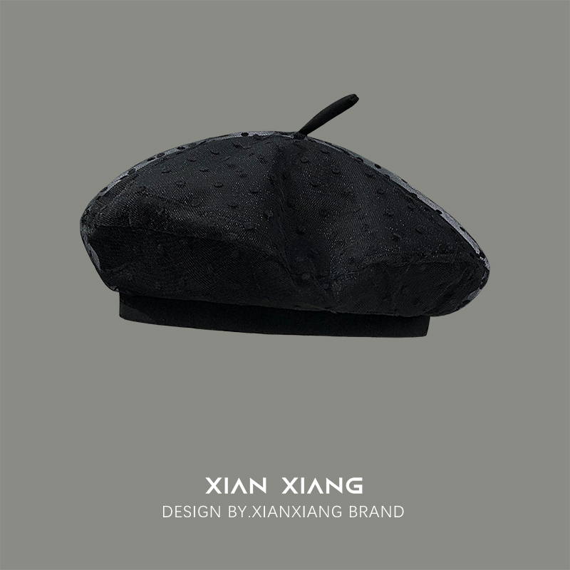 羡项ins网红黑色贝雷帽女显脸小