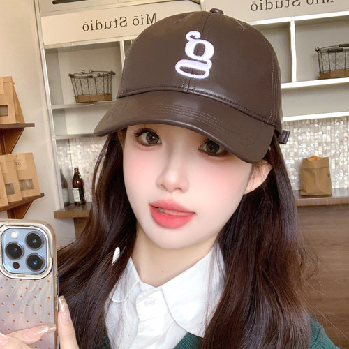 皮质棒球帽宽帽檐显脸小鸭舌帽女