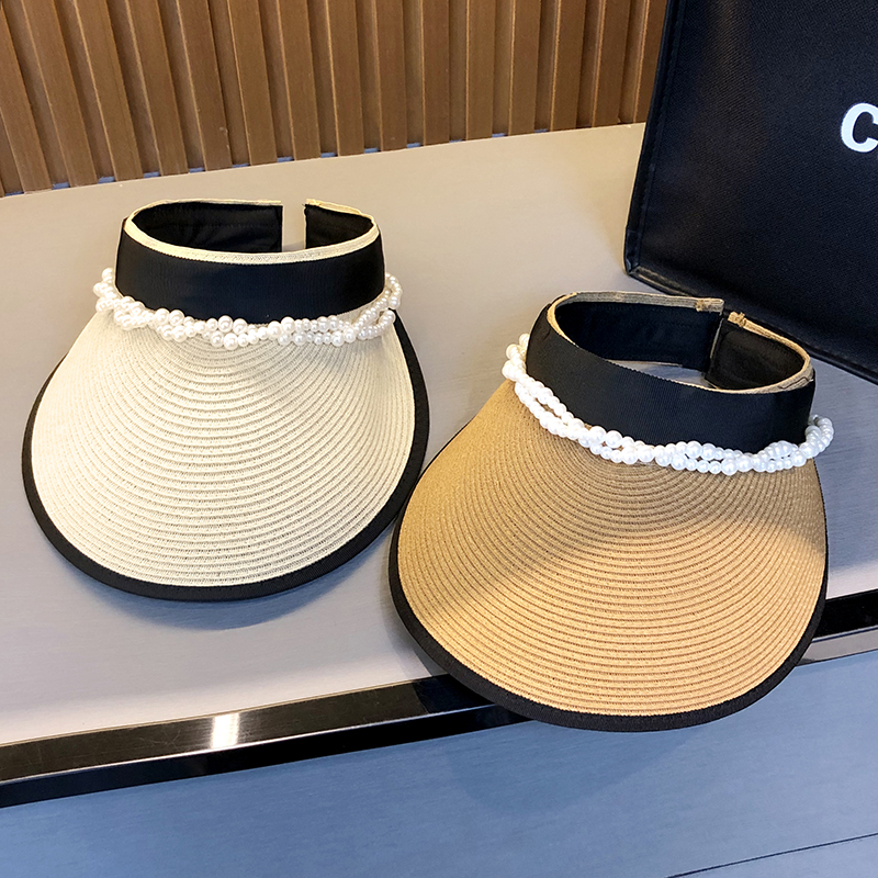 遮阳防晒珍珠大檐空顶遮阳帽夏女