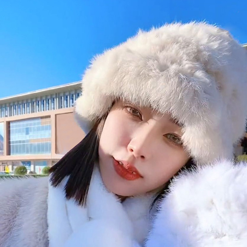 兔毛显脸小针织渔夫帽