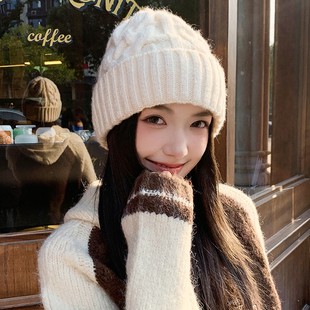 日系纯色针织帽子女秋冬2025新款 防寒保暖冷帽百搭加厚护耳毛线帽