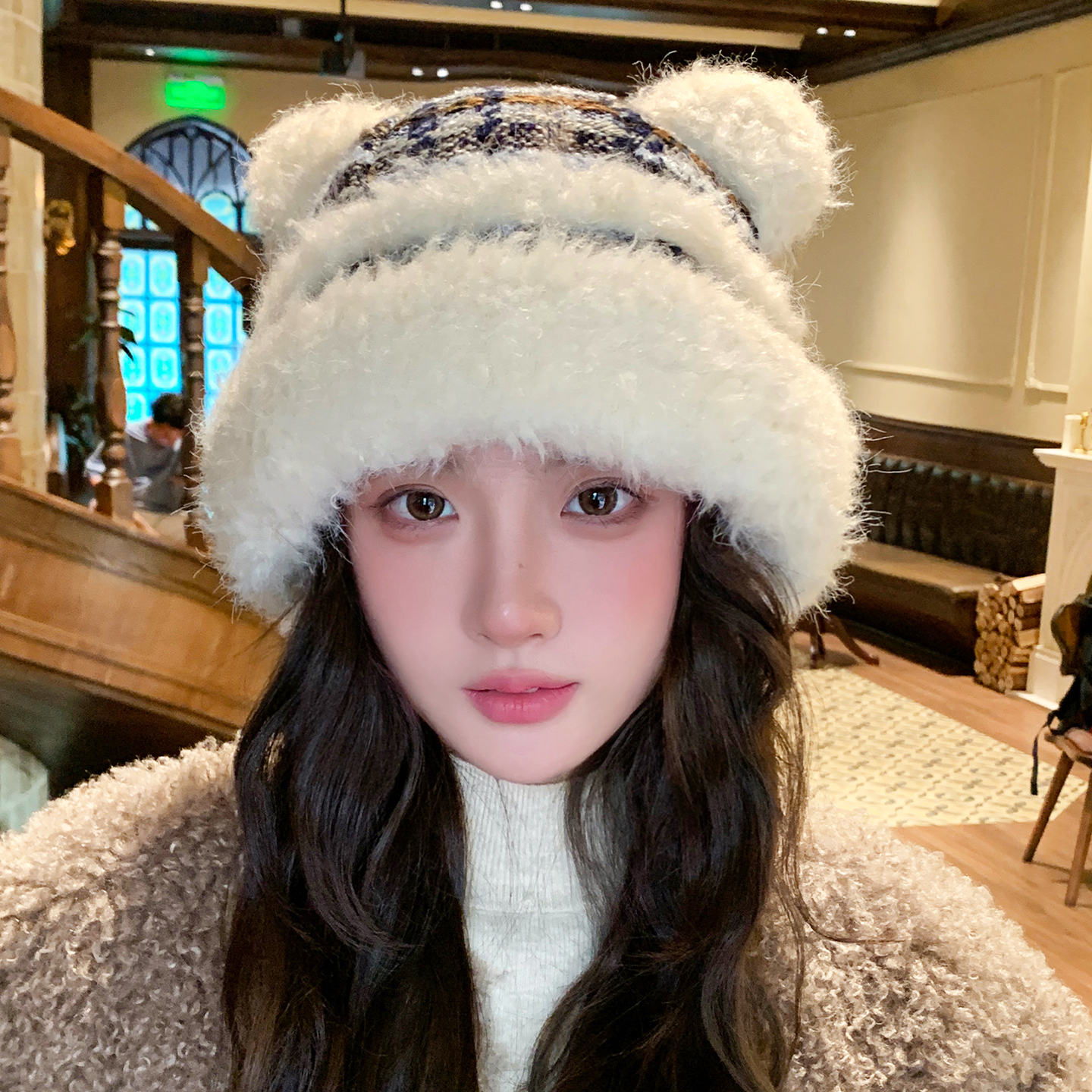 可爱小熊帽子女秋冬加绒加厚保暖