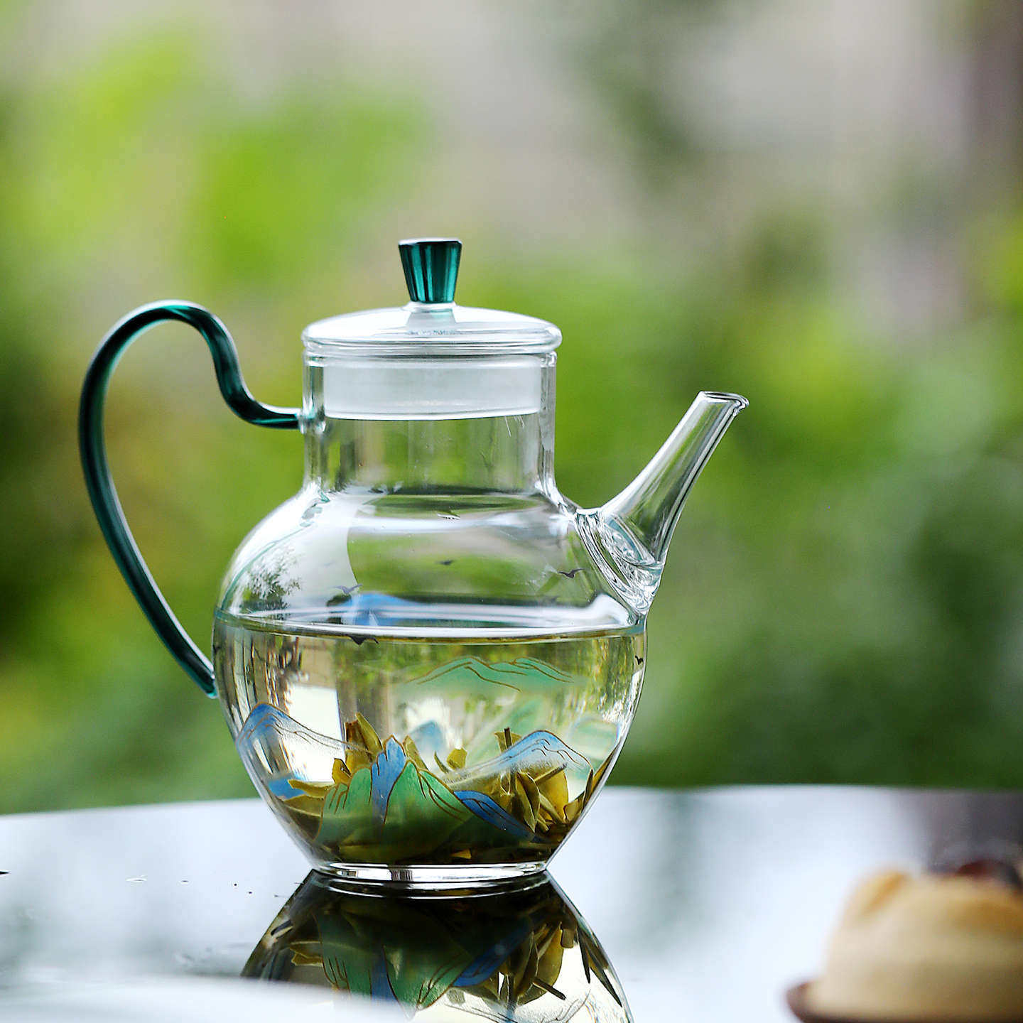 复古千里江山玻璃茶壶