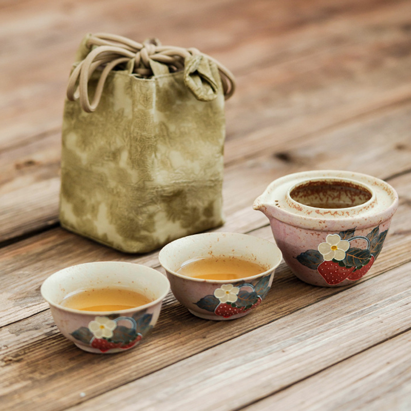 复古火石红草莓陶瓷快客杯