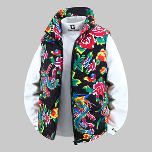 东北大花棉马甲男款立领加厚冬季外穿保暖背心坎肩马夹男过年衣服