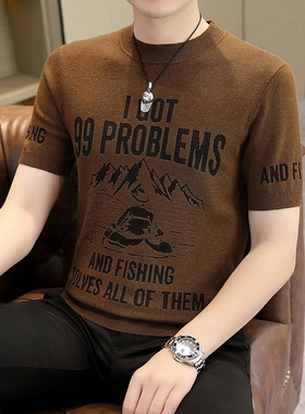 男士毛衣半高领秋冬内搭短袖针织衫男修身中领半袖加厚线衣打底衫