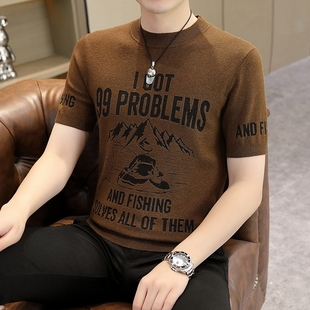 毛衣半高领秋冬内搭短袖 加厚线衣打底衫 针织衫 中领半袖 男修身 男士