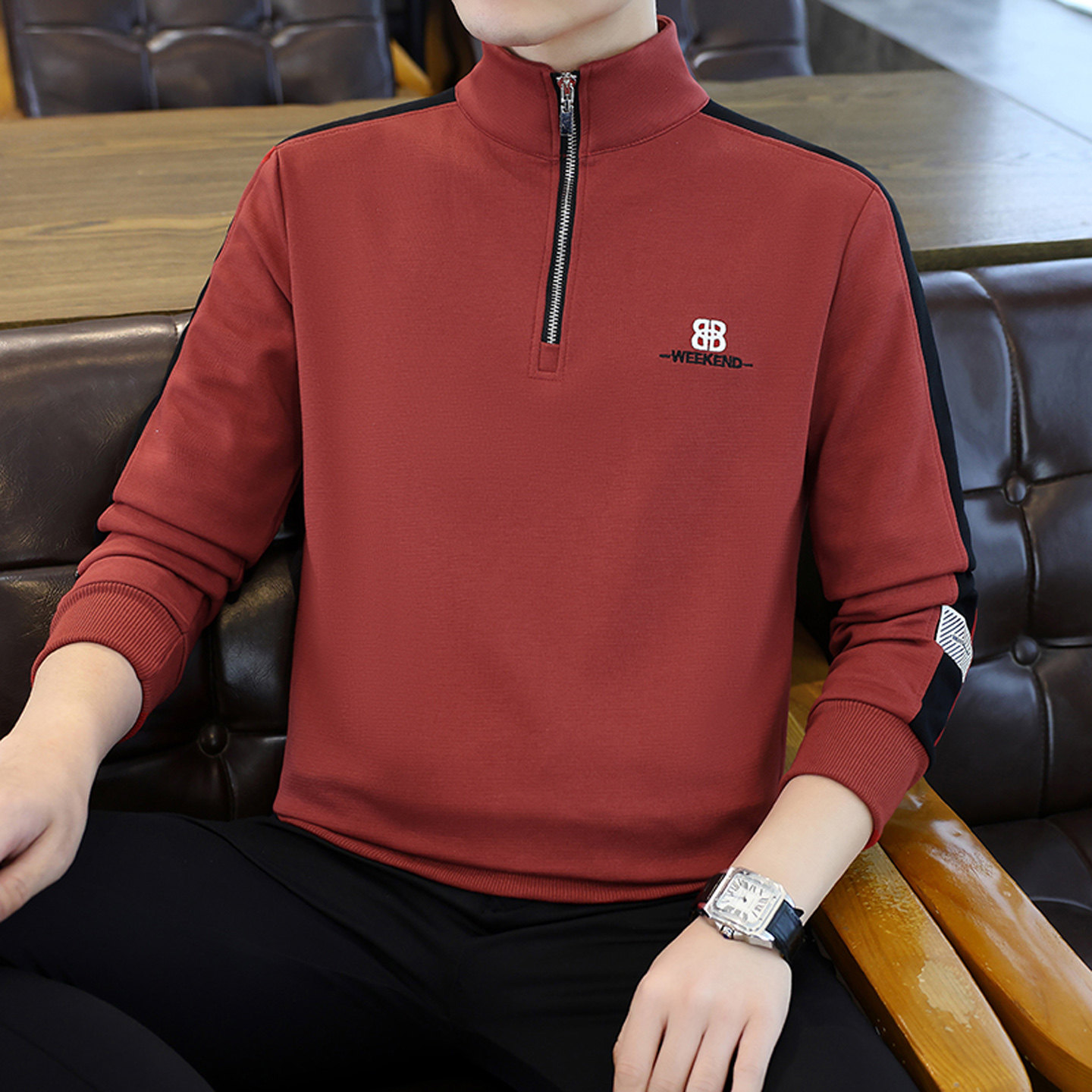 男士半拉链秋衣男上衣单件外穿运动长袖T恤宽松潮流休闲体恤,男装,T恤,淘宝优惠券,粉丝福利购,淘宝优惠卷