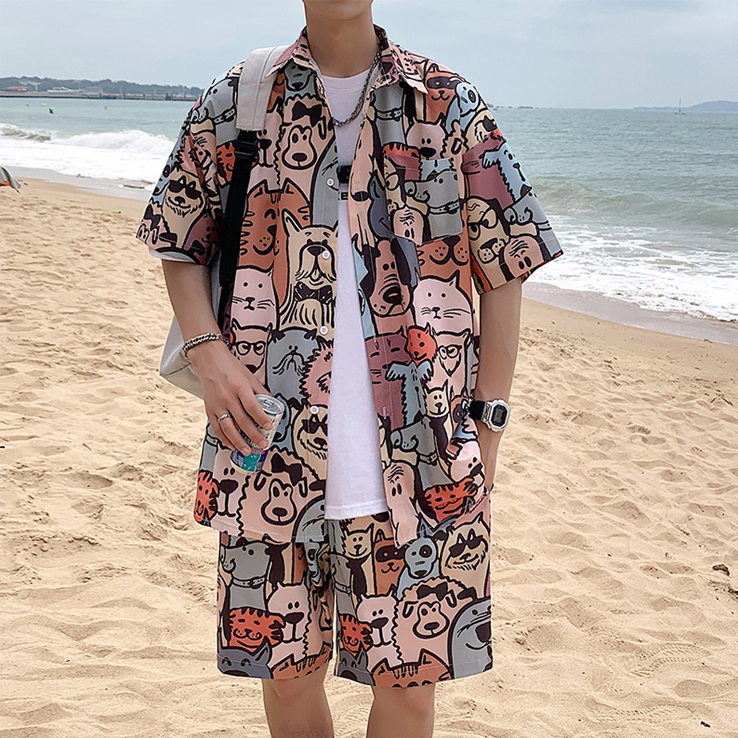 海边度假沙滩裤男速干可下水沙滩短裤花裤衩男士泰国旅游穿搭套装