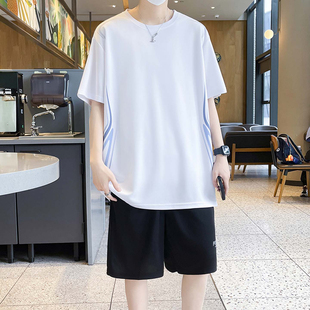 青少年短袖t恤男高中生冰丝速干夏季潮流帅气男装初中生运动套装