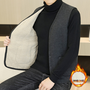 羊毛保暖背心男款冬季加绒加厚内穿冬天防寒马甲外穿时尚坎肩外套