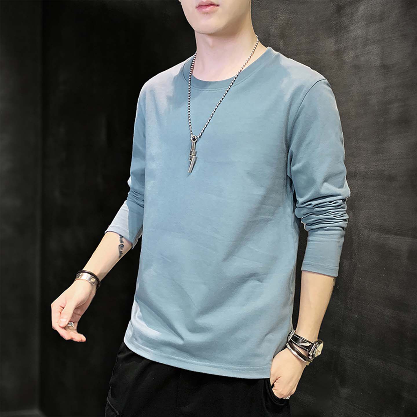 纯棉t恤男长袖夏季薄款宽松透气速干冰感防晒空调衣服户外打底衫