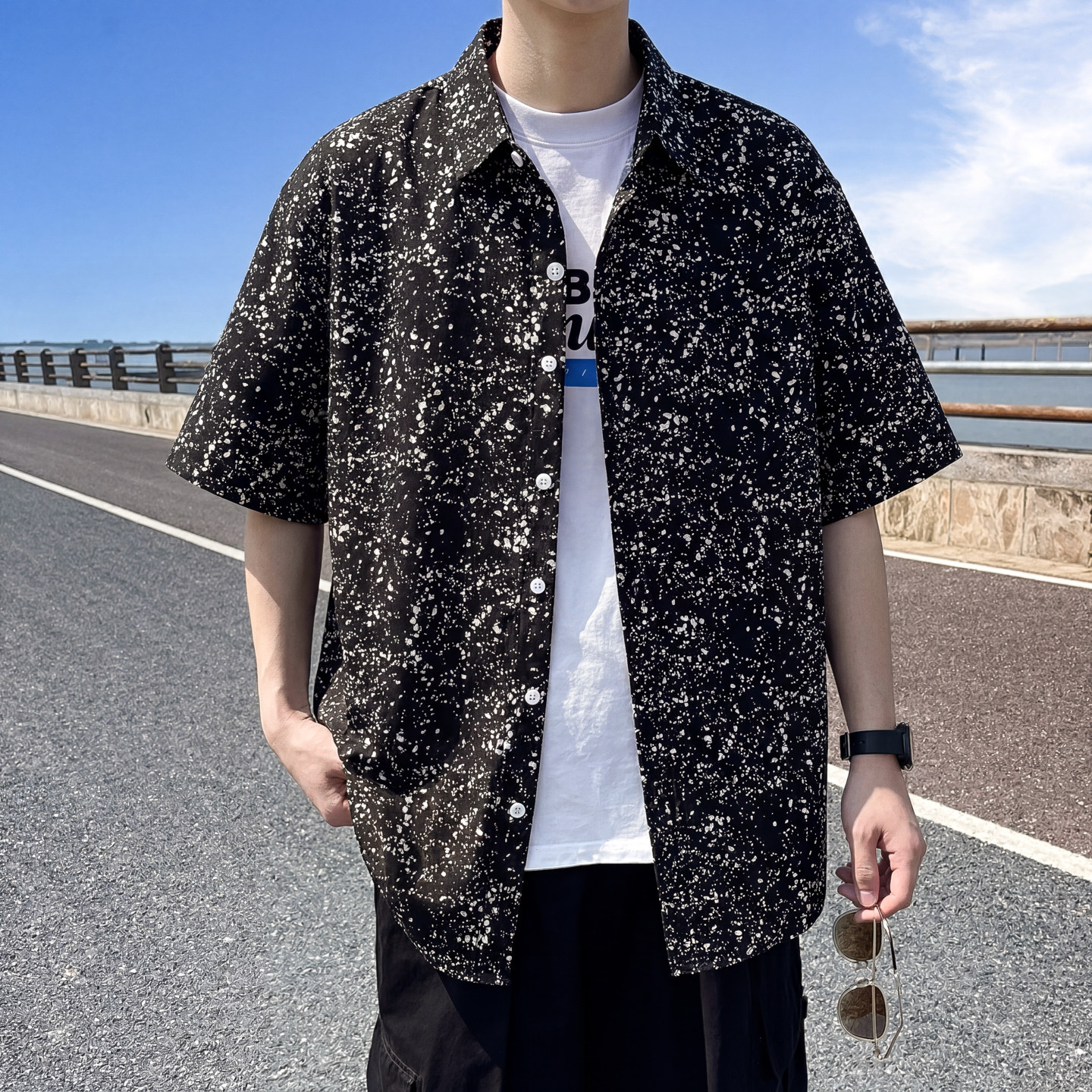 海边度假衬衫男短袖夏季薄款纯棉泰国三亚穿搭海岛服男士沙滩衬衣