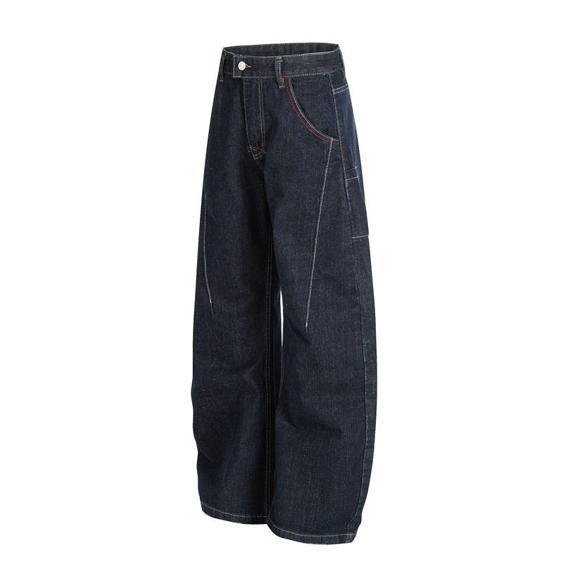 DC+G6843美式男女款高级感原牛蓝解构设计宽松男式弯刀型牛仔裤子