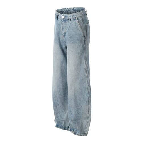 DC+FX062美式复古闪电纹水洗baggy弯刀A字男式休闲宽松直筒牛仔裤