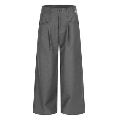 Y6041高街美式中性款复古纯色解构褶皱设计男式街头坠感宽松西裤