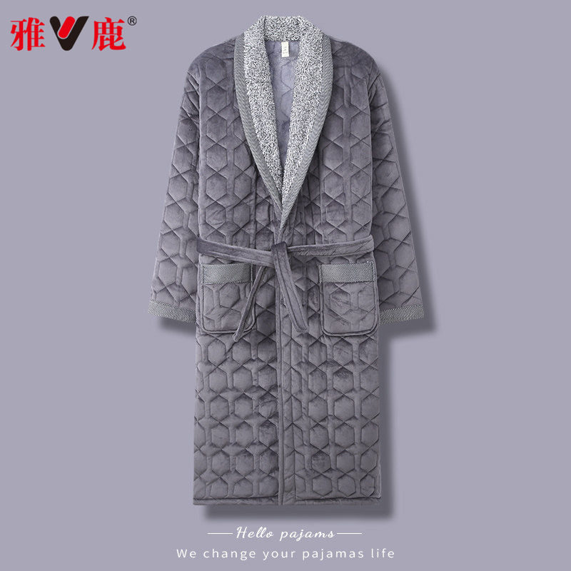 雅鹿睡袍男士冬季三层加厚珊瑚绒夹棉保暖浴袍男睡衣法兰绒秋冬款,女士内衣/男士内衣/家居服,睡袍/浴袍,淘宝优惠券,粉丝福利购,淘宝优惠卷